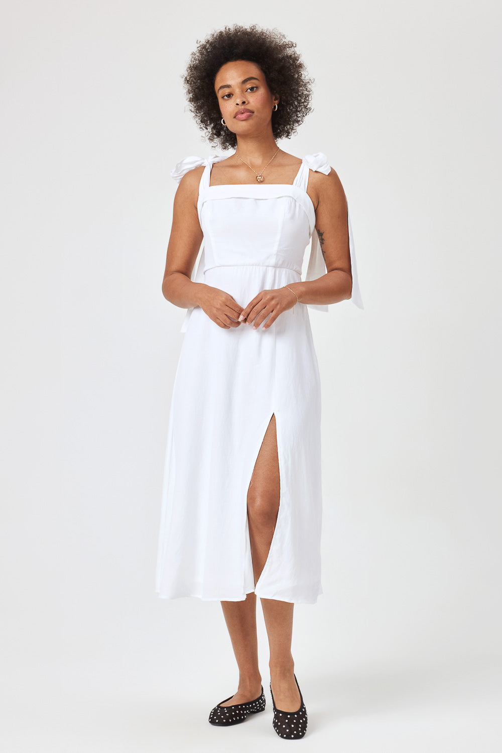 White Tie Shoulder Midi Dress – Trixxi Wholesale