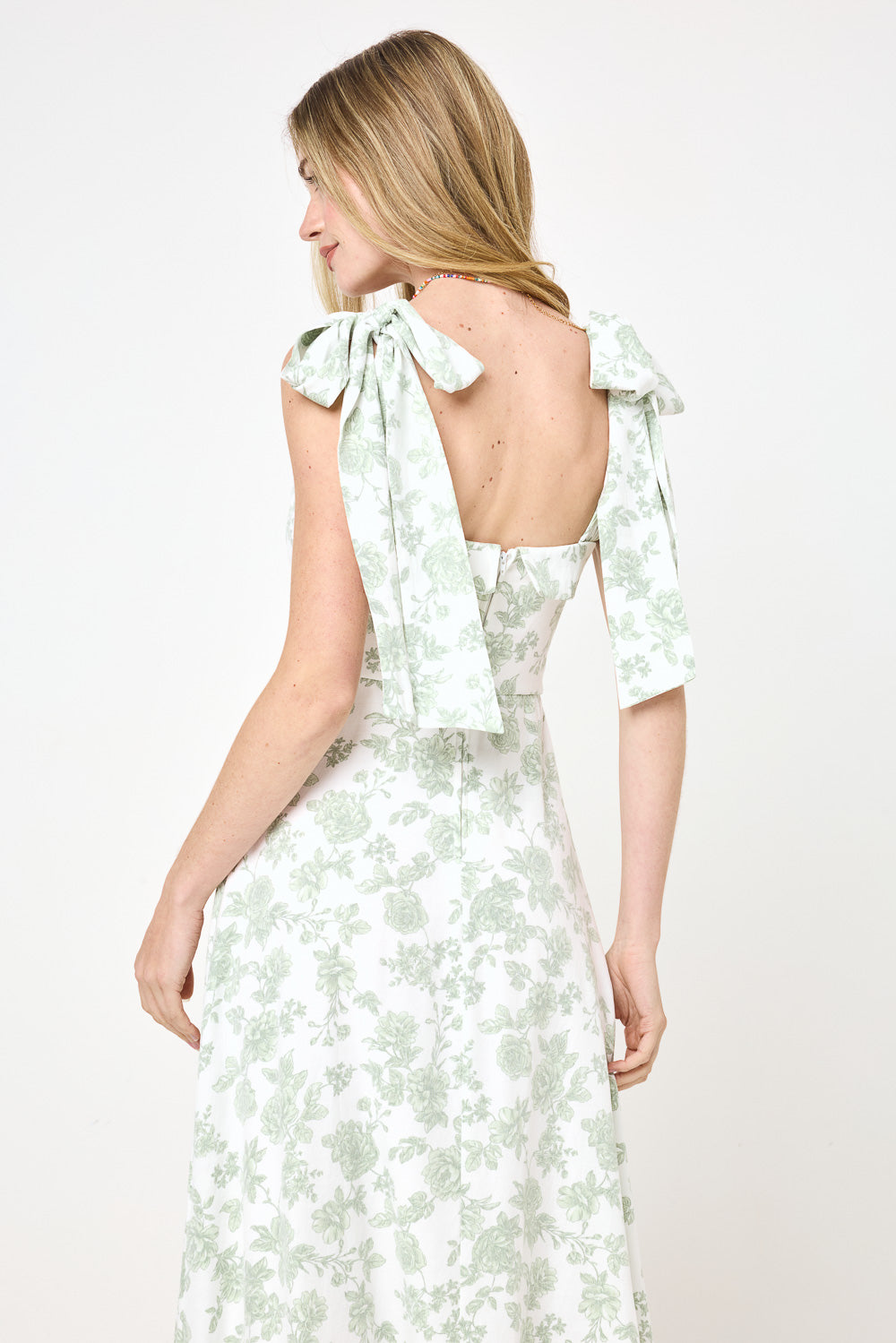 White Green Floral Tie Shoulder Split Midi Dress Trixxi Wholesale White Green Floral Tie Shoulder Split Midi Dress Trixxi Wholesale