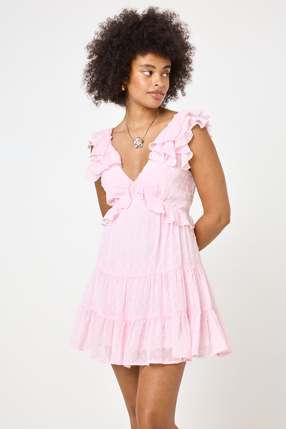Pink Ruffle Layered Sleeve Dress Pink Ruffle Layered Sleeve Dress