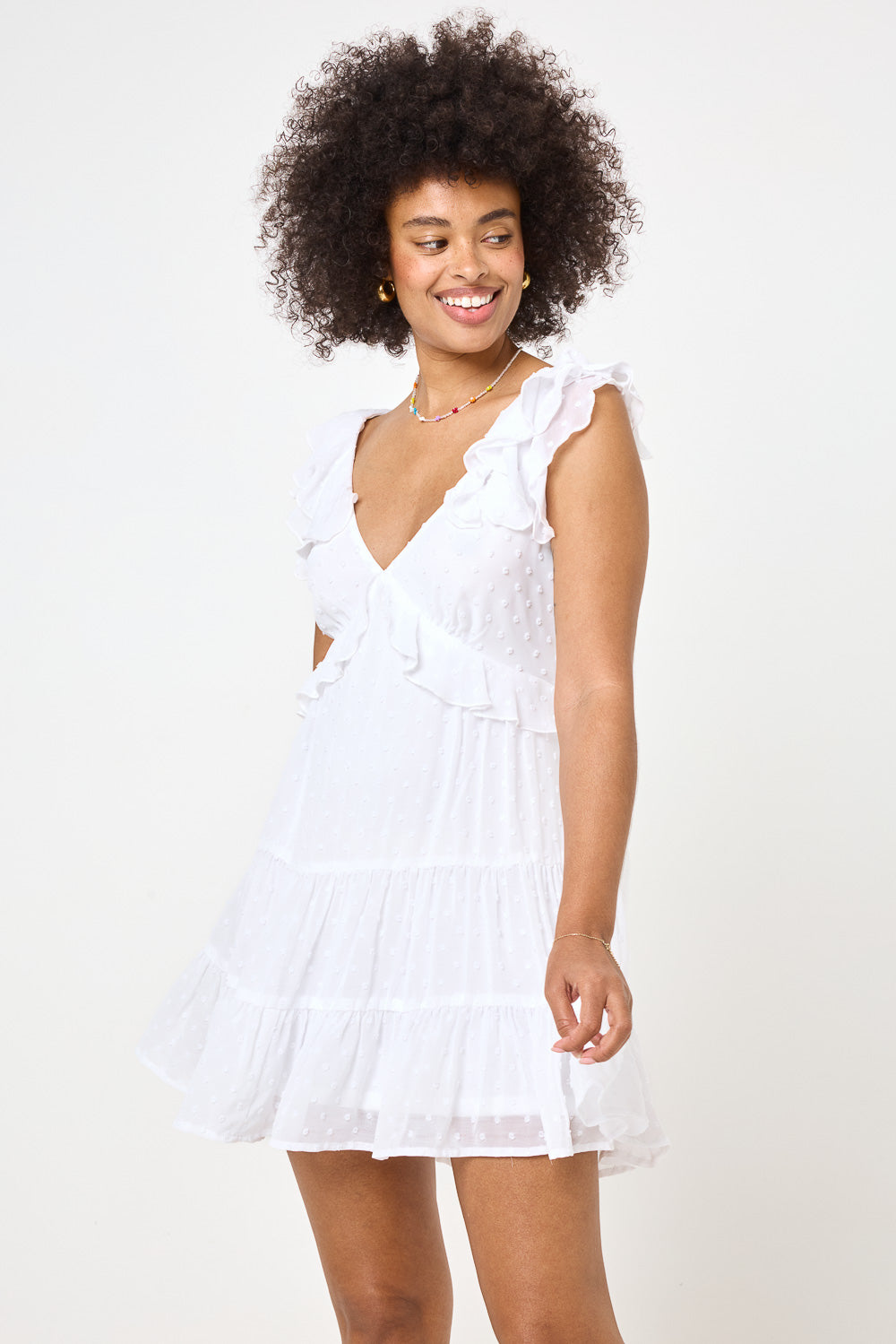 White Ruffle Layered Sleeve Dress – Trixxi Wholesale