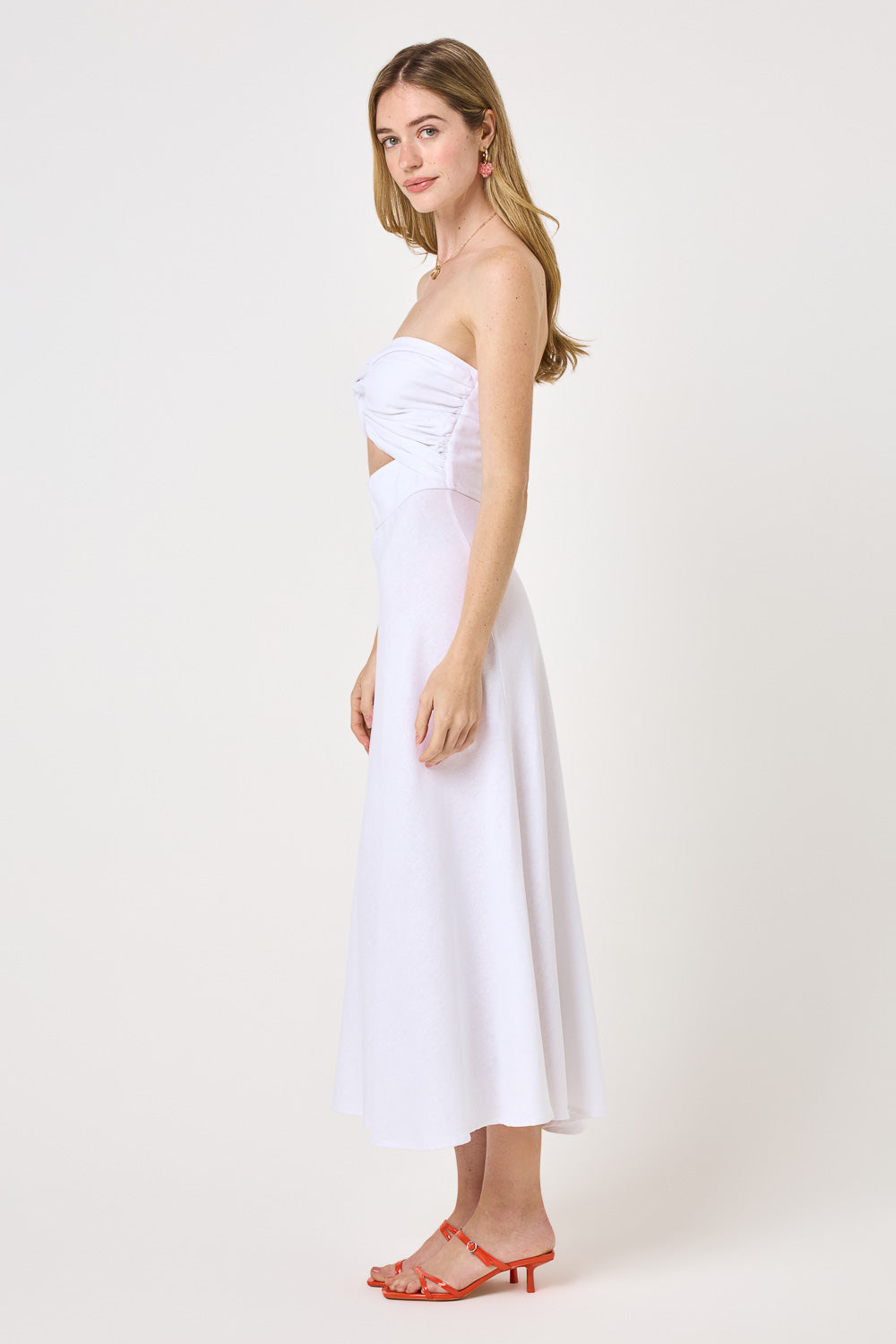 oliviera twist front midi dress White Twist Front Keyhole Midi Dress