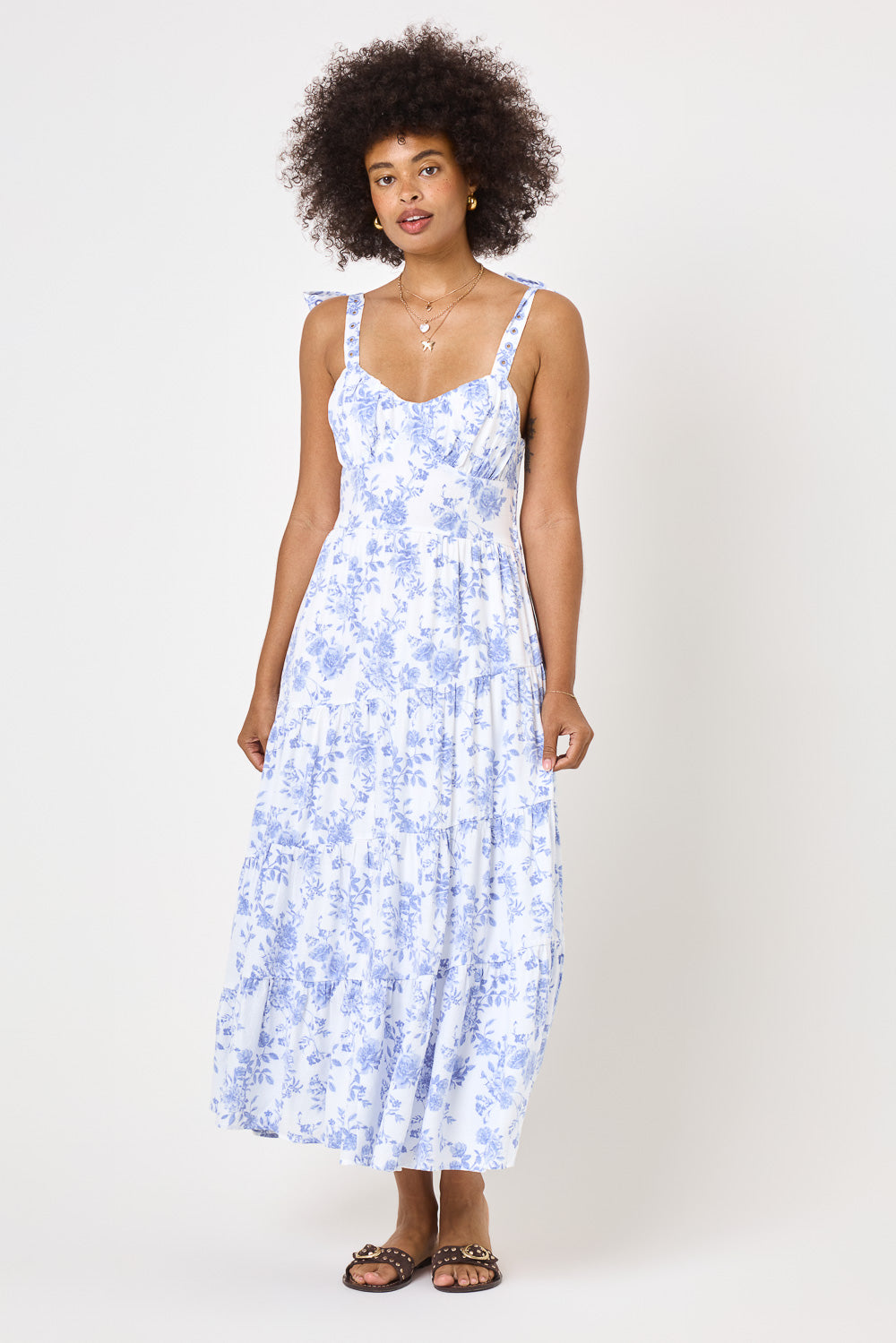 blue dress for baby girl Rihoas Square Neck Floral Midi Dress, Blue / S main image 1