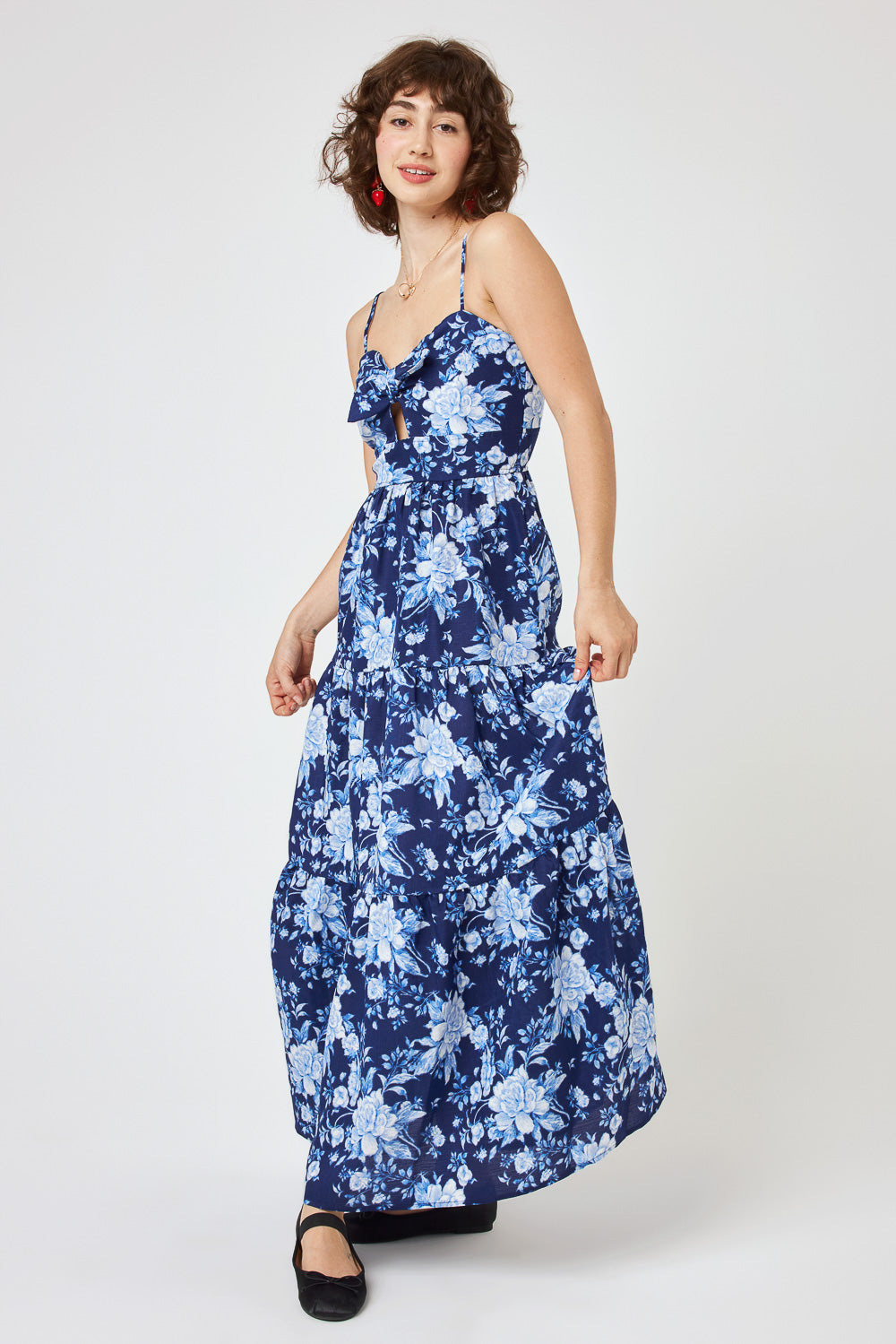 Navy White Floral Keyhole Maxi Cami ...