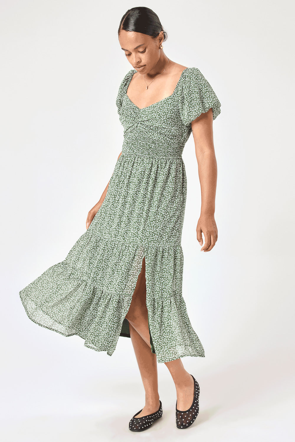 green emerald velvet dress Touch Of Glamour Lace-Up Floral Sequin Midi Dress main image 1