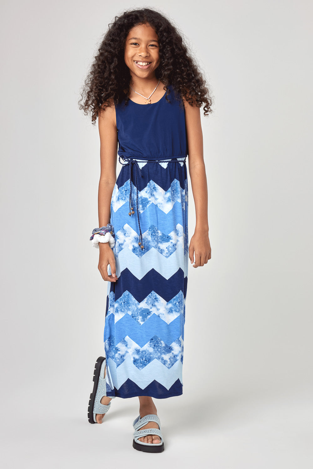 Kids Navy Zigzag Maxi Dress – Trixxi ...