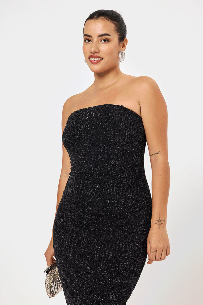 Black Strapless Midi Dress - Trixxi Clothing