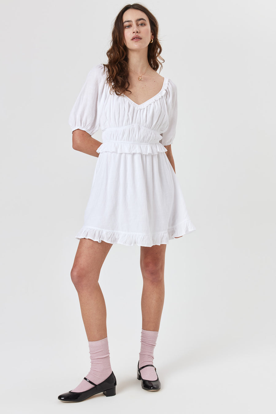 White Short Sleeve Elbow Dress - Trixxi Clothing