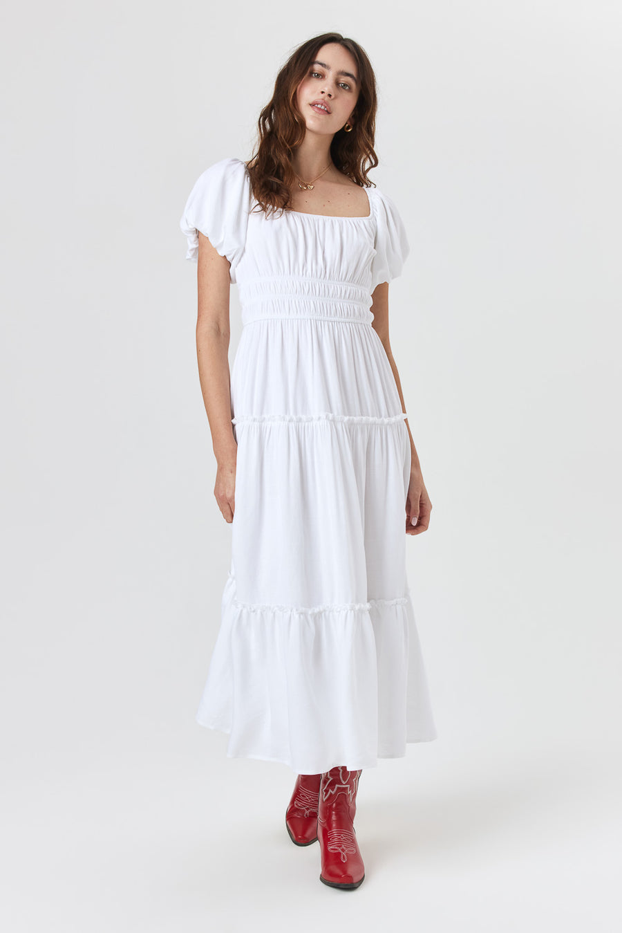 White Ruched Midi Dress - Trixxi Clothing