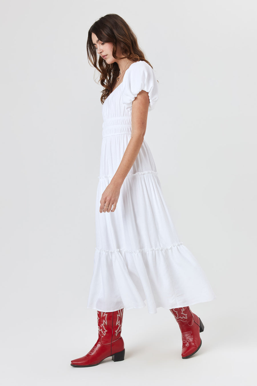 White Ruched Midi Dress - Trixxi Clothing