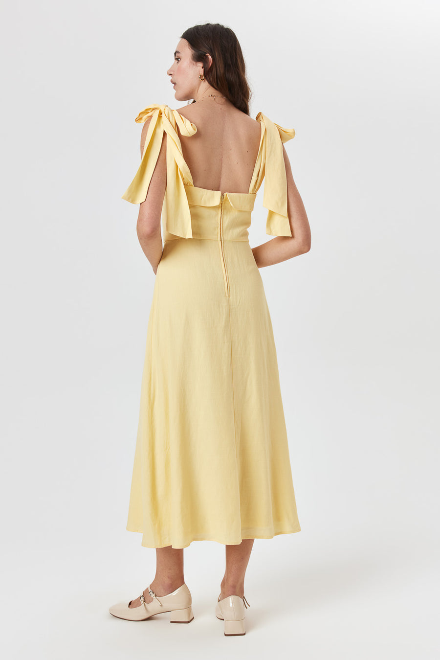 Mellow Yellow Tie Shoulder Midi Dress - Trixxi Clothing