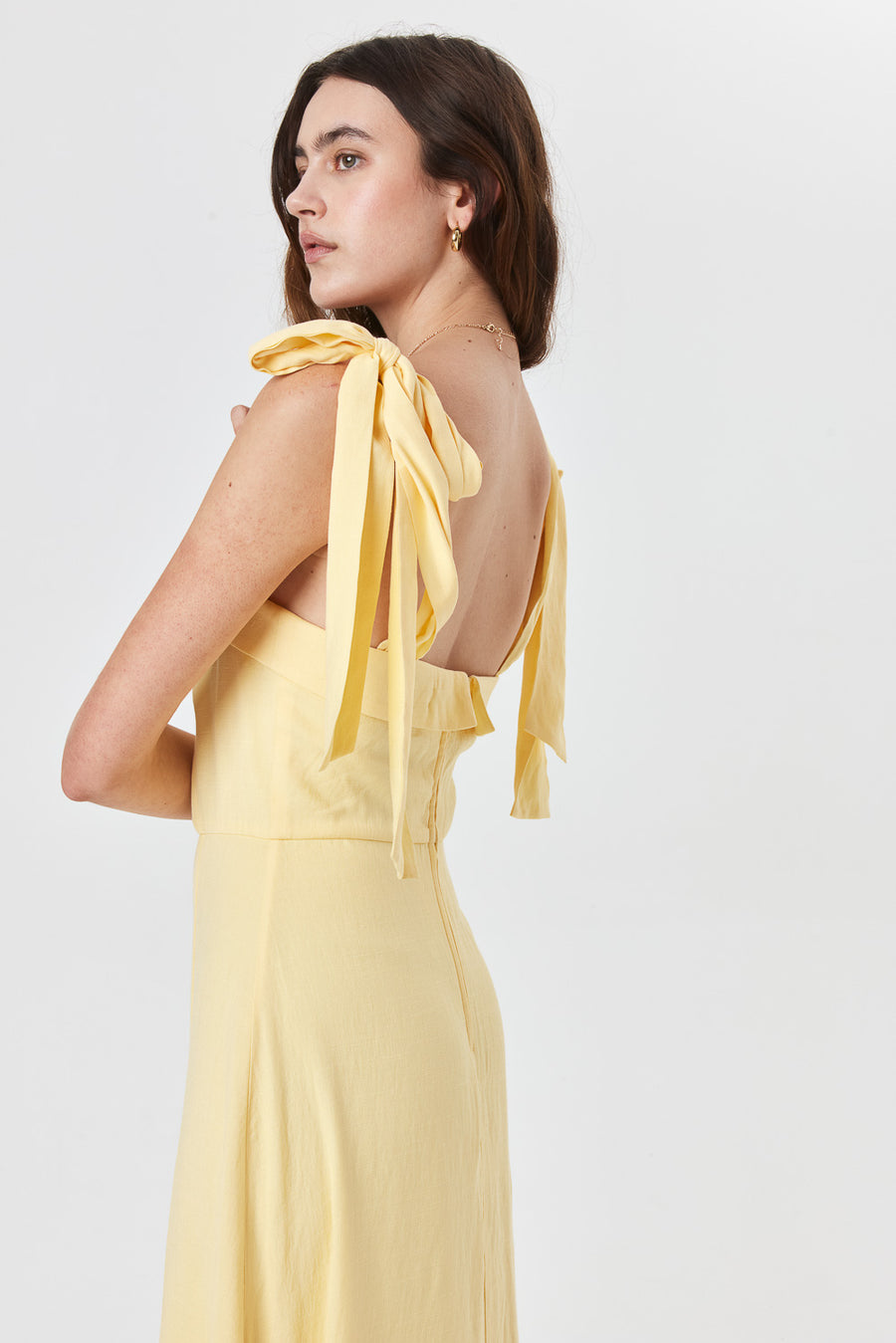 Mellow Yellow Tie Shoulder Midi Dress - Trixxi Clothing