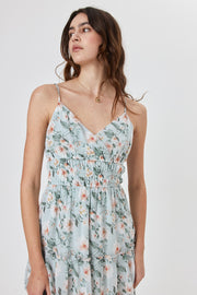 Sage Floral Surplice Tiered Midi Dress - Trixxi Clothing