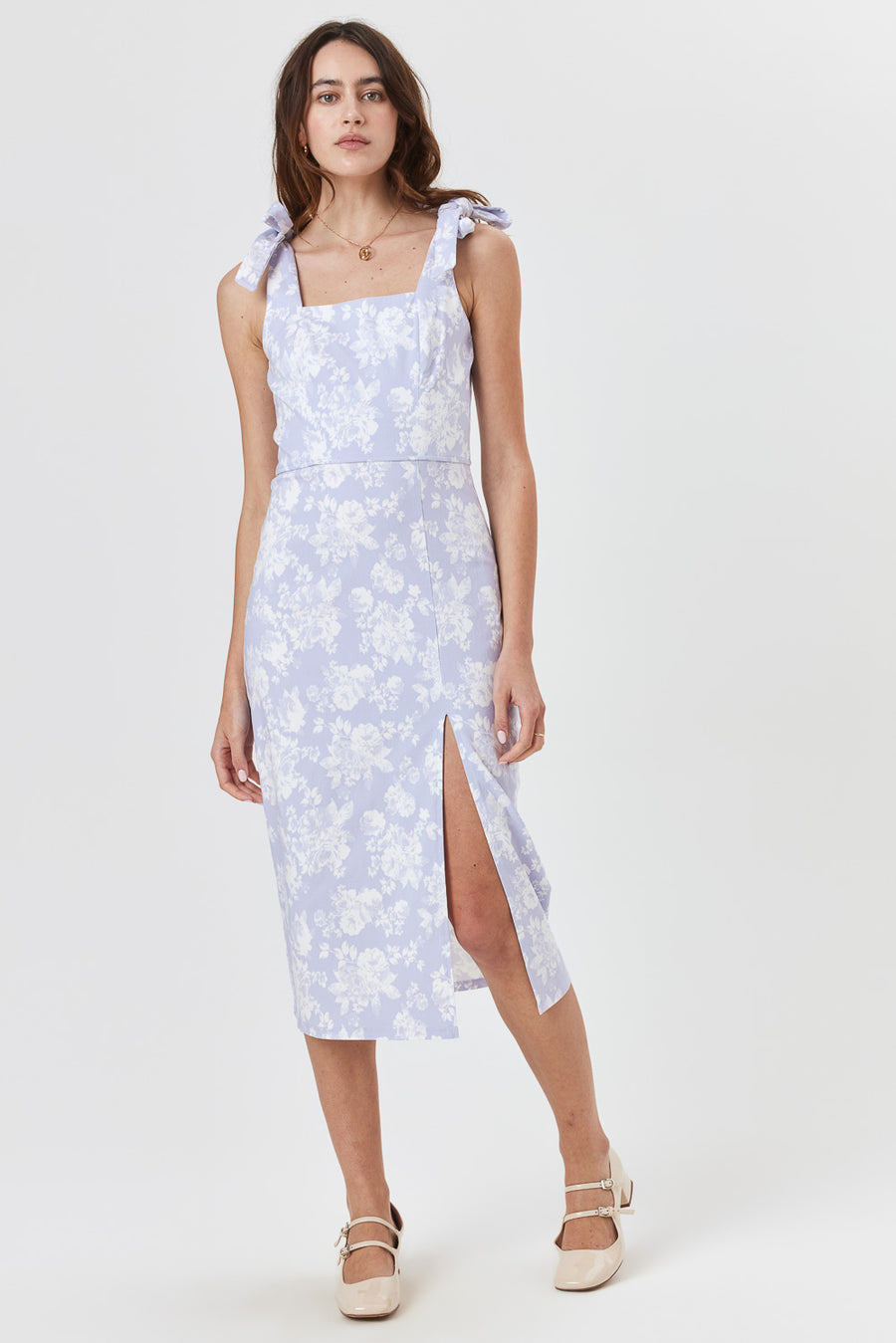 Lilac Floral Slim Midi Dress - Trixxi Clothing
