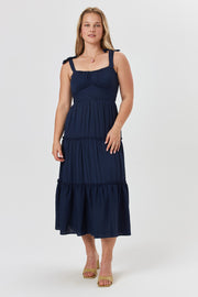 Navy Ruffle Midi Dress - Trixxi Clothing