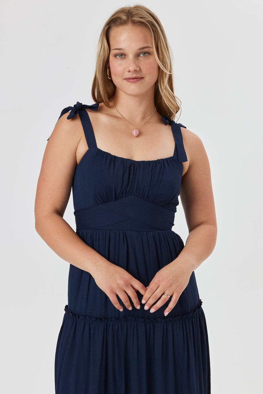 Navy Ruffle Midi Dress - Trixxi Clothing