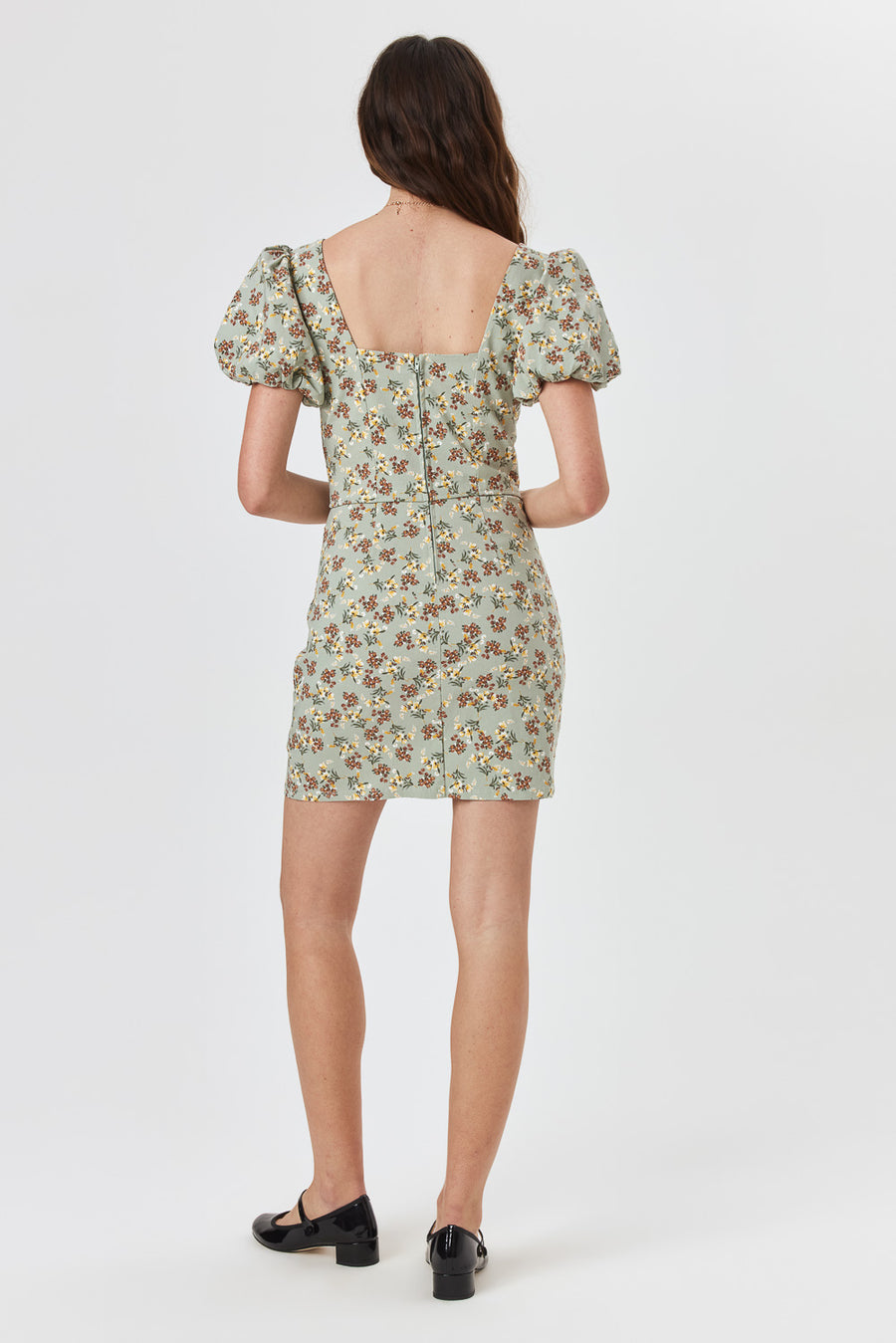 Sage Floral Puff Sleeve Dress - Trixxi Clothing