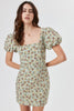 Sage Floral Puff Sleeve Dress - Trixxi Clothing