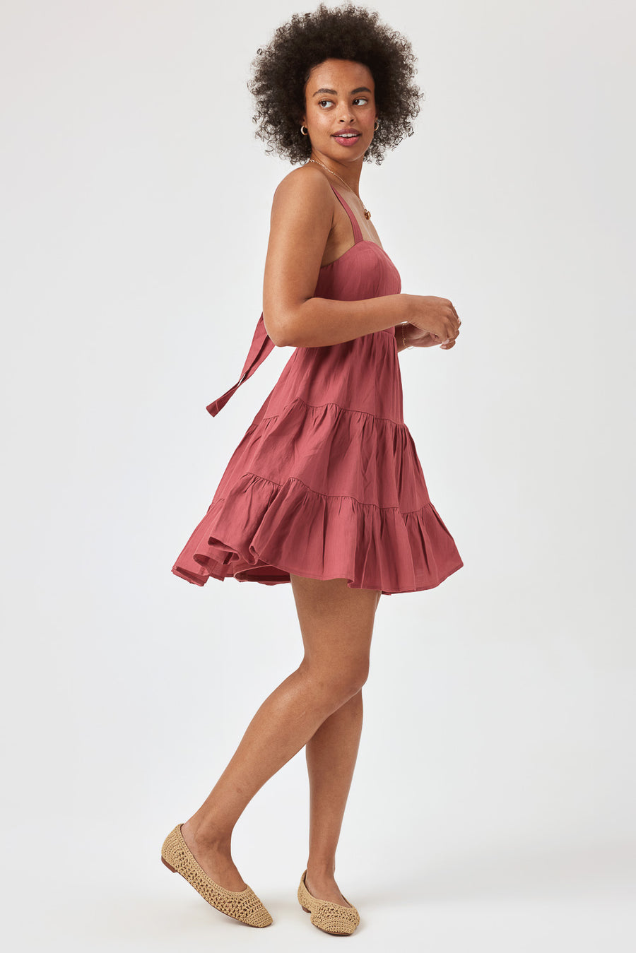 TIE BACK WOV DRES DUSTYCEDAR - Trixxi Clothing