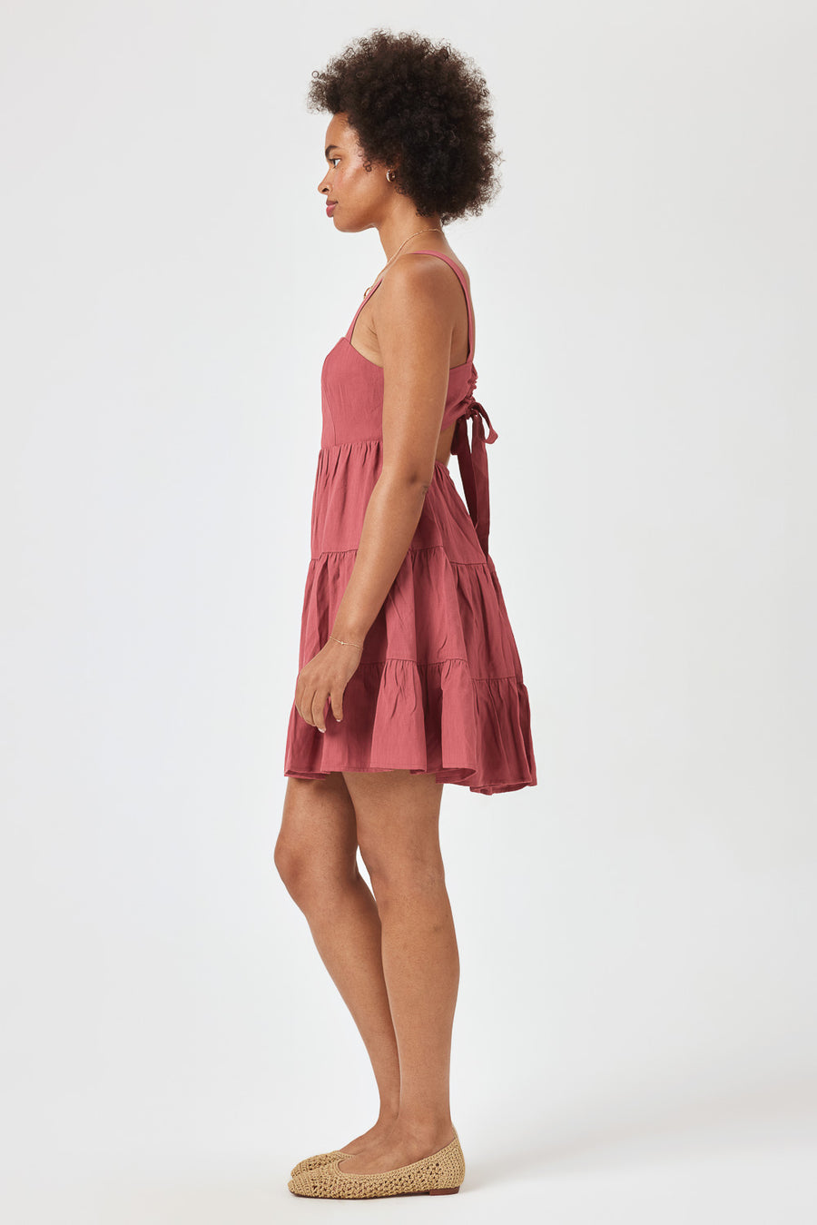 TIE BACK WOV DRES DUSTYCEDAR - Trixxi Clothing