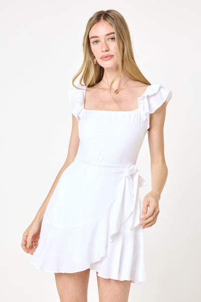 White Ruffle Sleeve Wrap Dress White Ruffle Sleeve Wrap Dress