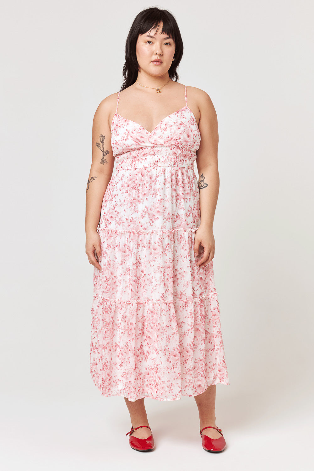 Long Sleeve Brick Floral Dress - Trixxi Clothing