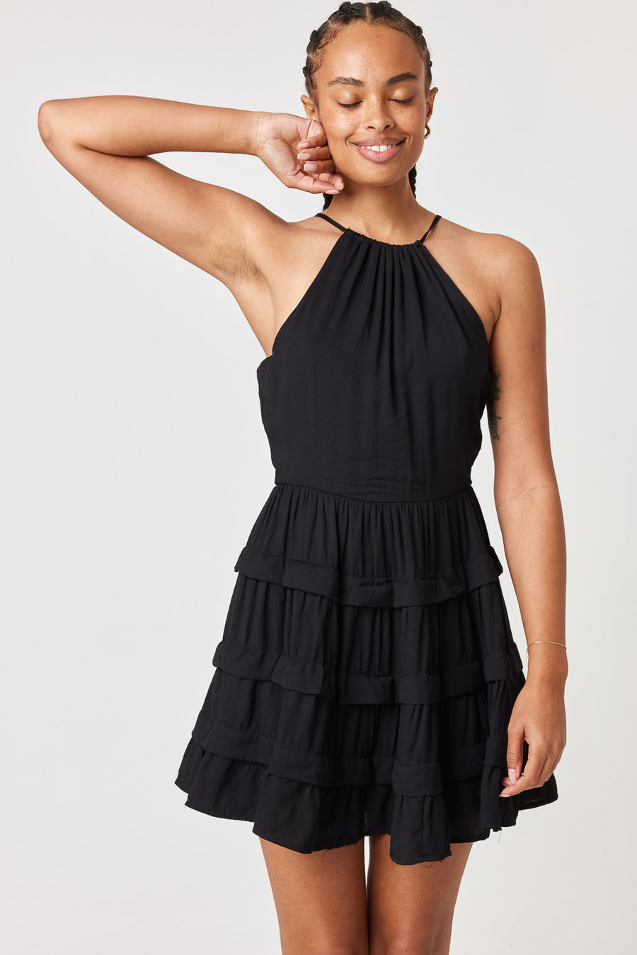 Black High Neck Tiered Dress - Trixxi Clothing
