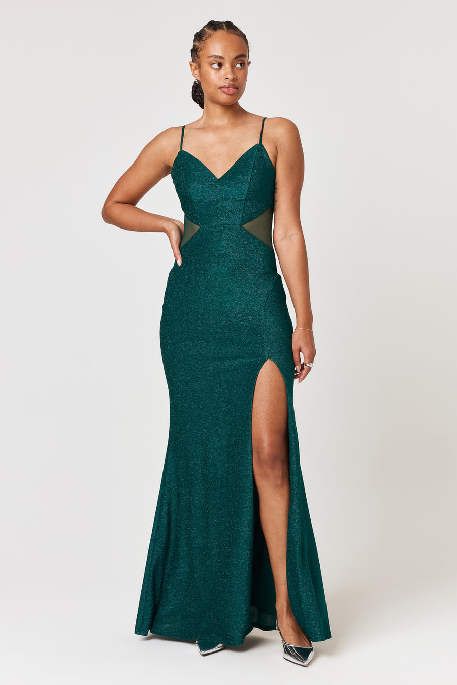 Emerald Mesh Cut Out Gown - Trixxi Clothing
