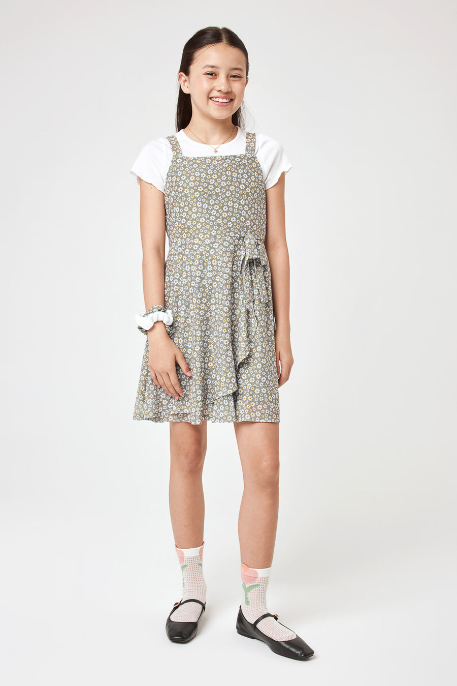 Kids Green Floral Knit Mesh Dress - Trixxi Clothing