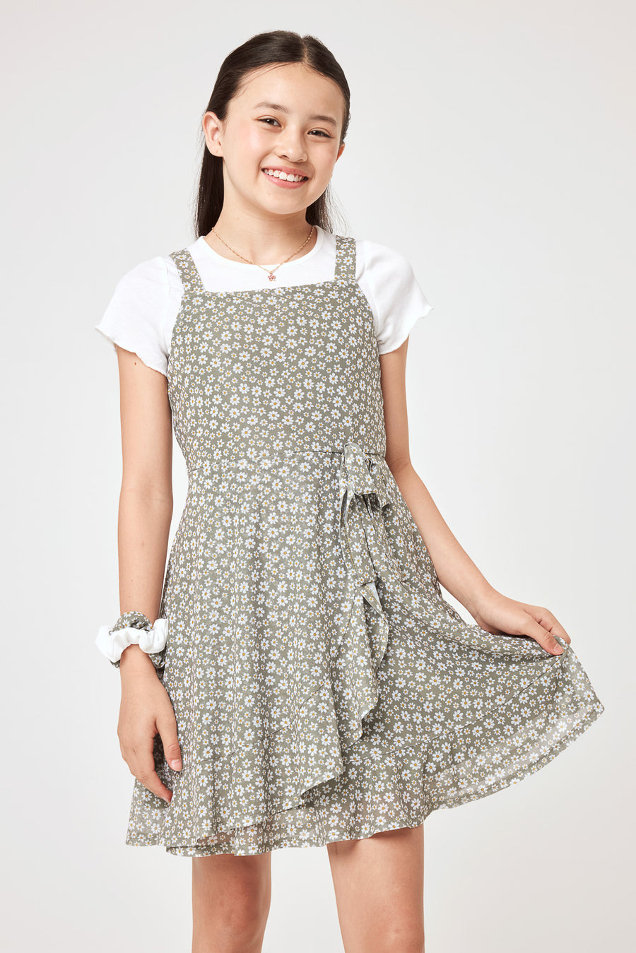 Kids Green Floral Knit Mesh Dress - Trixxi Clothing