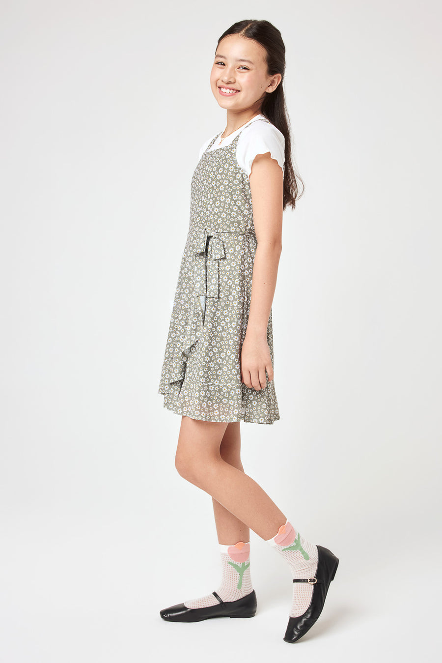 Kids Green Floral Knit Mesh Dress - Trixxi Clothing