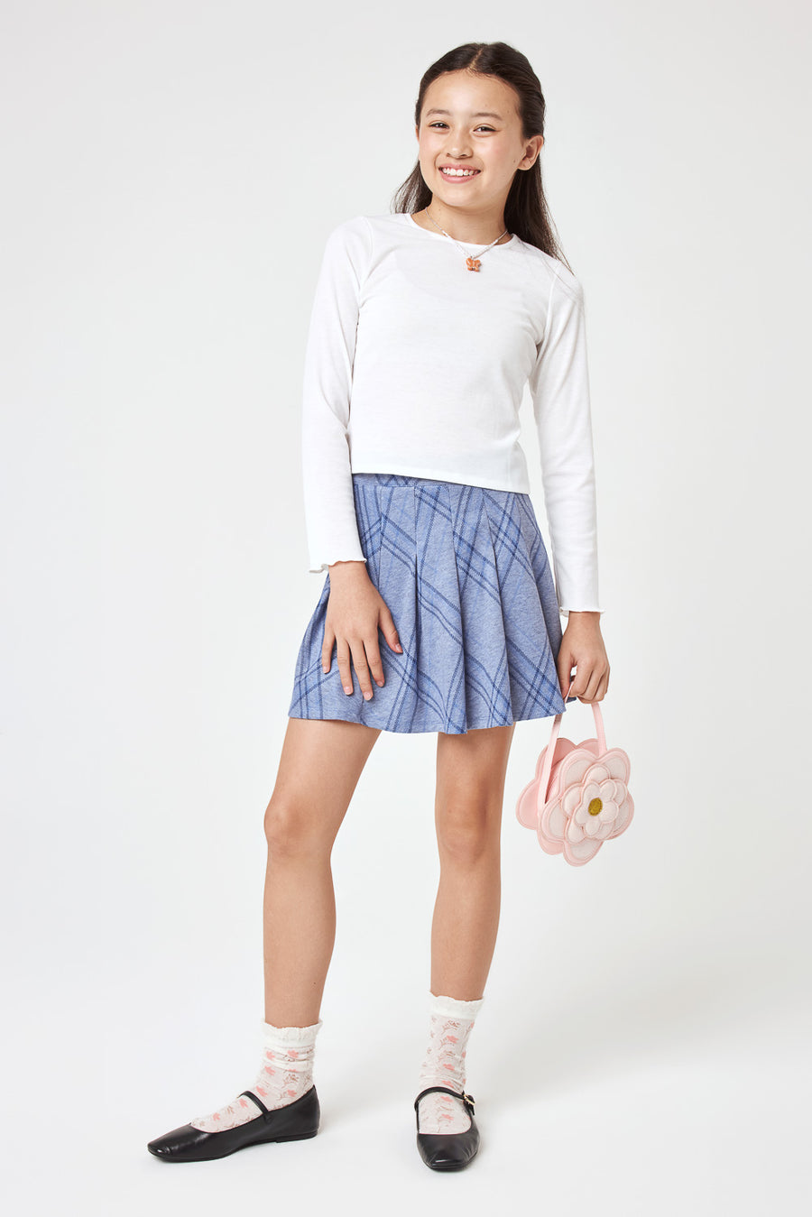 Kids Blue Plaid Pleated Skirt - Trixxi Clothing