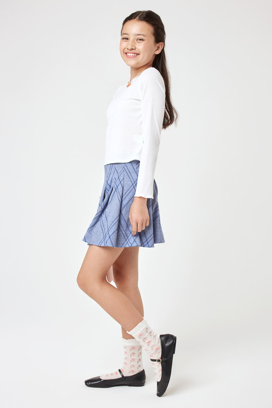 Kids Blue Plaid Pleated Skirt - Trixxi Clothing