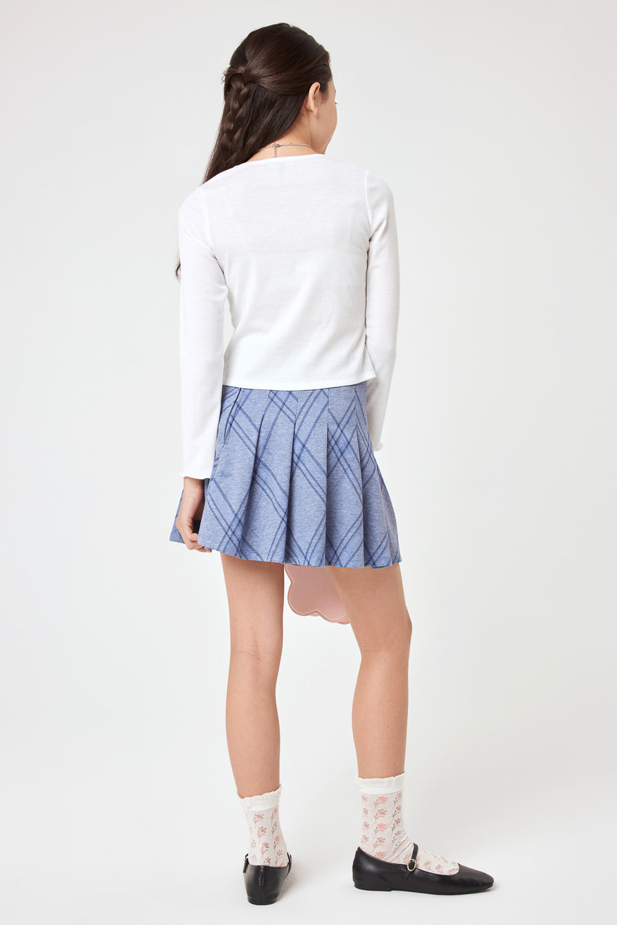 Kids Blue Plaid Pleated Skirt - Trixxi Clothing