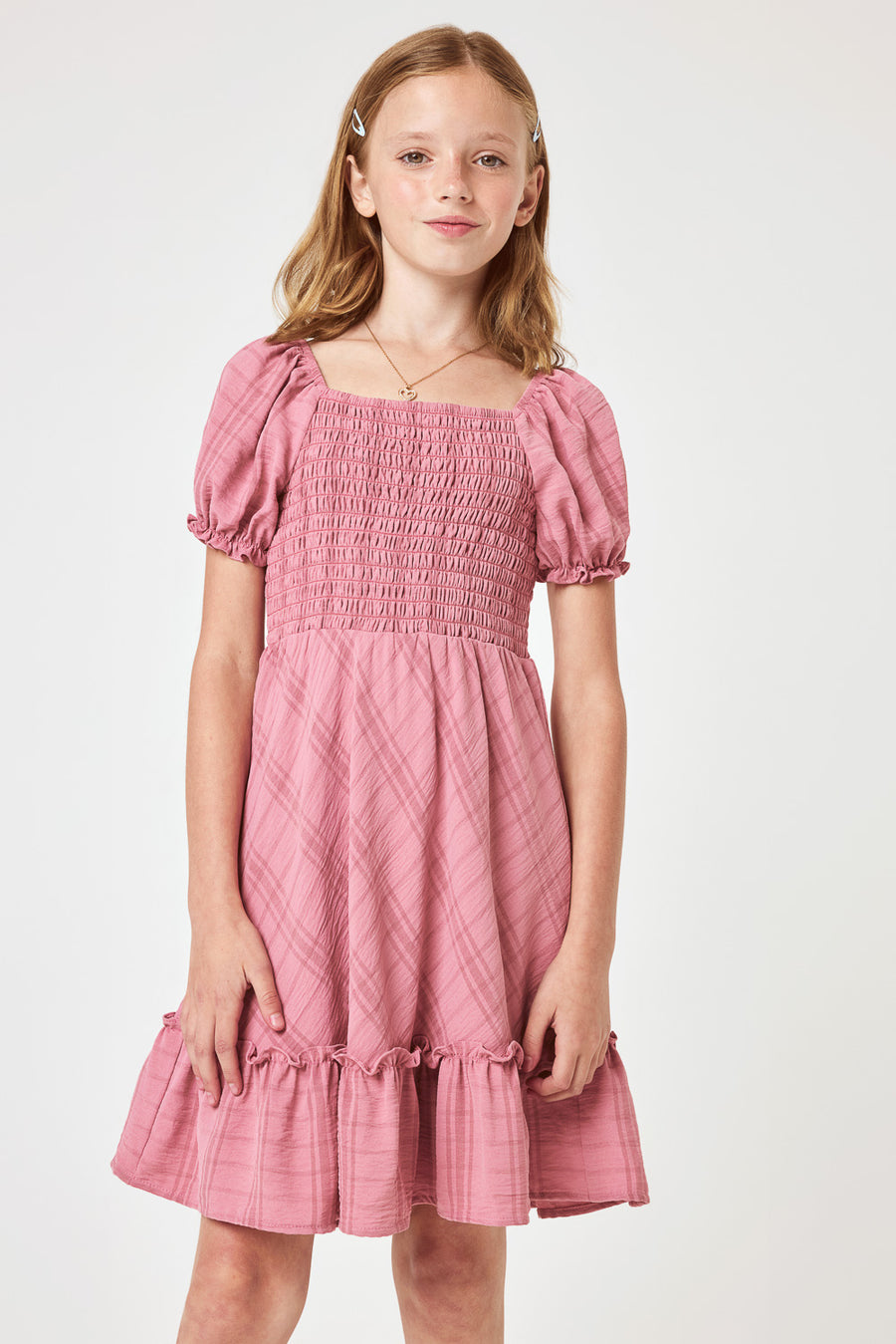 Kids Rose Pink Puff Sleeve Dress - Trixxi Clothing