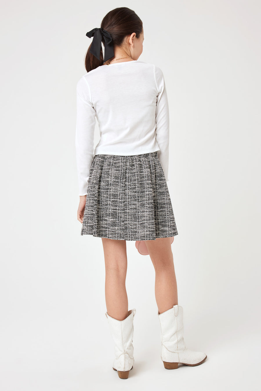 Kids Black Button Front Boucle Skirt - Trixxi Clothing