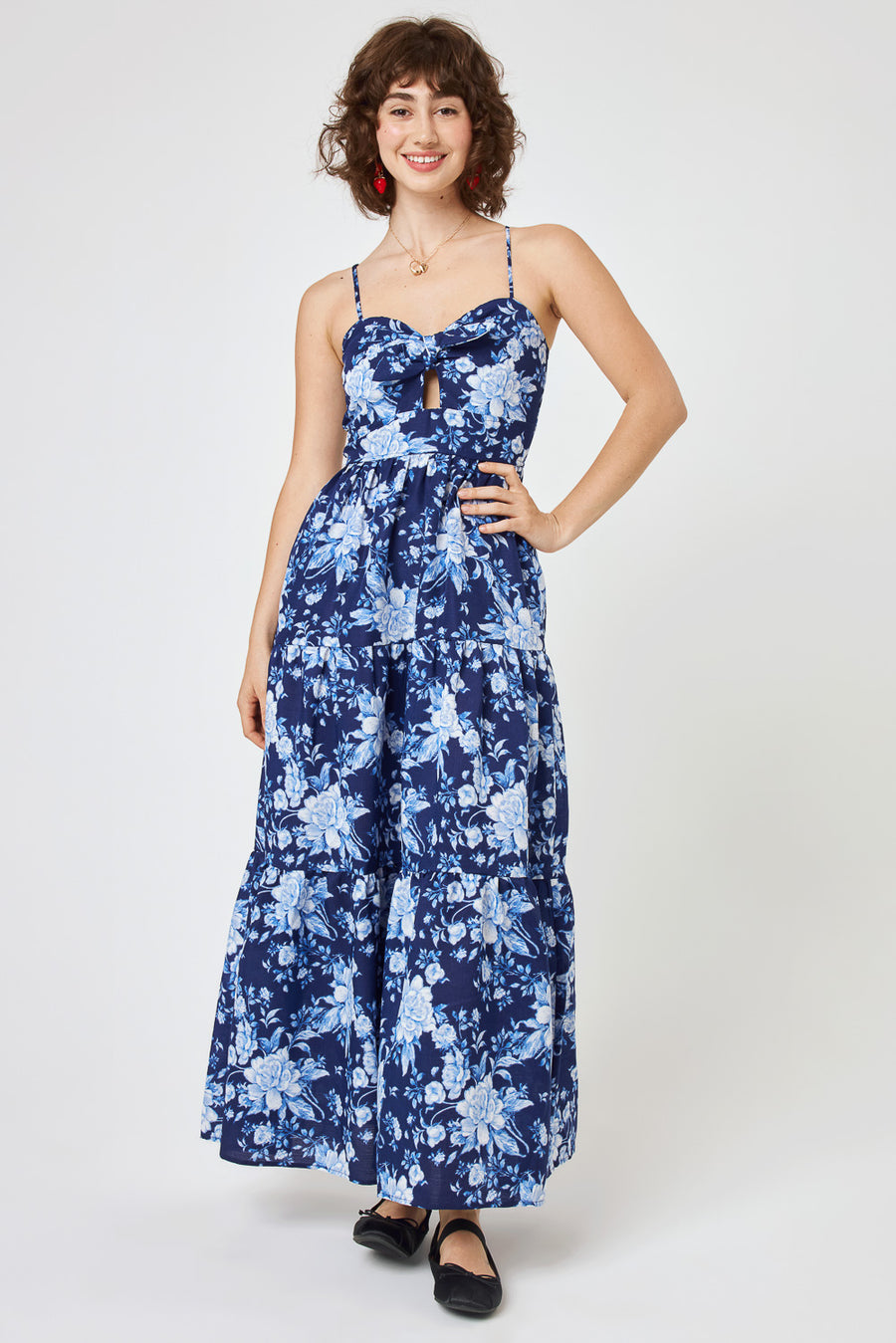 Navy White Floral Keyhole Maxi Cami ...