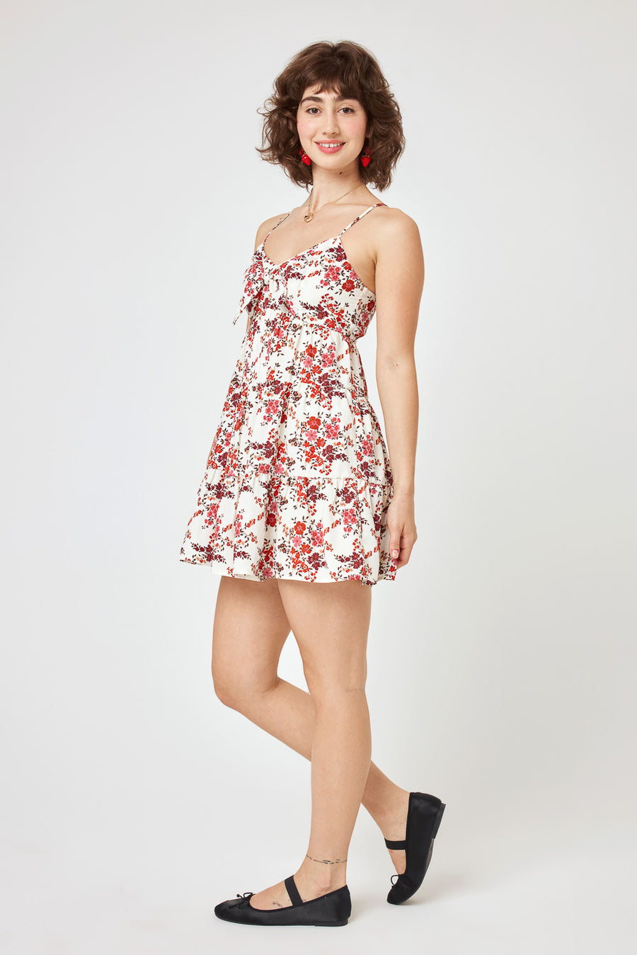 Ivory Floral Tie Front Cami Dress - Trixxi Clothing