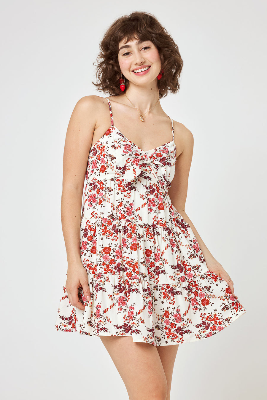 Ivory Floral Tie Front Cami Dress - Trixxi Clothing