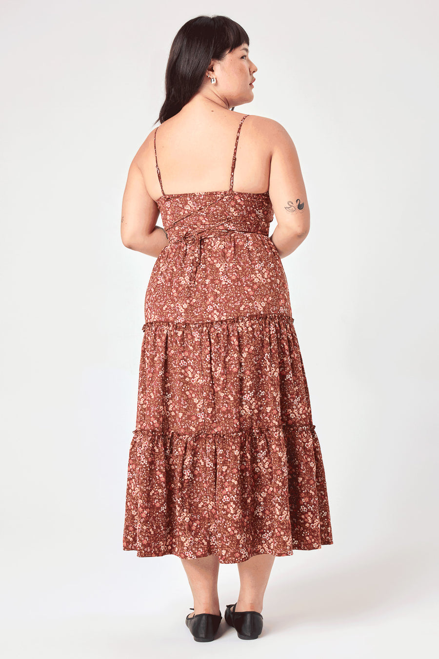 Rust Floral Lace up Back Dress - Trixxi Clothing