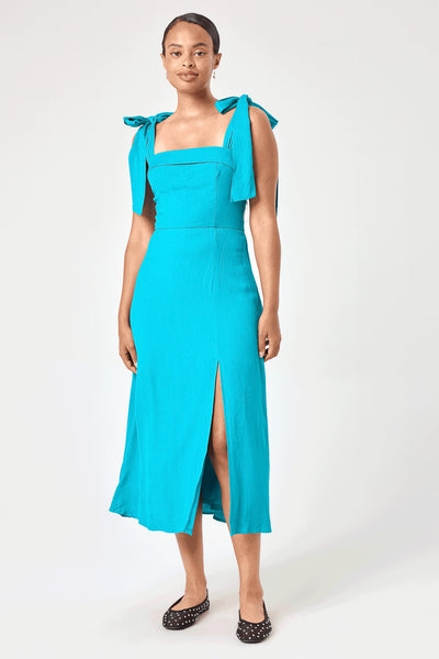 Turquoise Blue Tie Shoulder Midi Dress