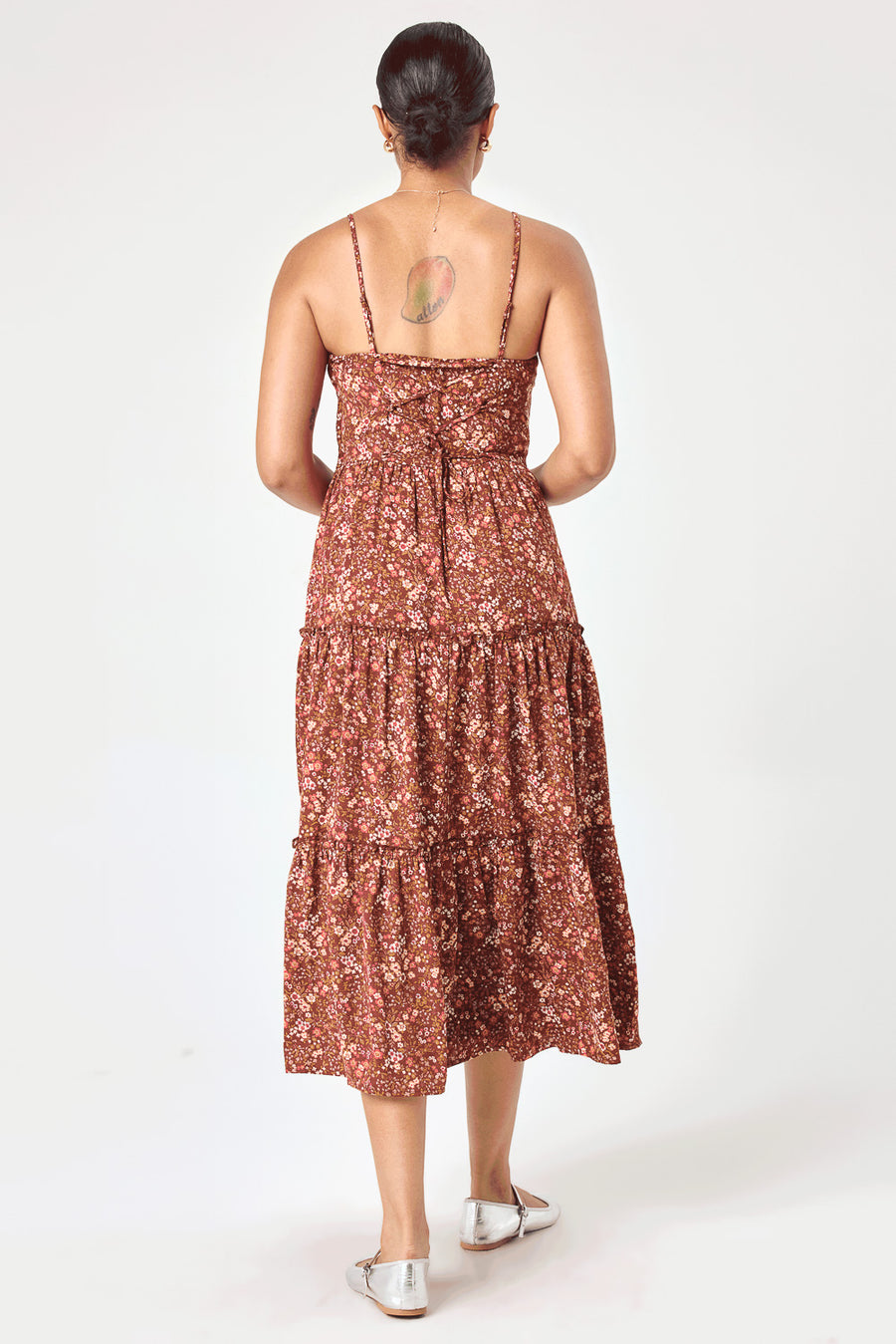 Rust Floral Lace up Back Dress - Trixxi Clothing