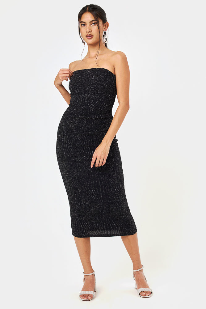 Black Strapless Midi Dress