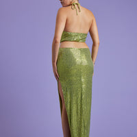 Lime Sequin Halter Maxi Party Dress – Trixxi Clothing