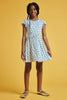 Kids White Blue Floral Flutter Sleeve Knit Dress - Trixxi Clothing