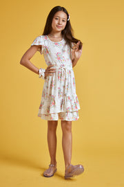 Kids Off-White Floral Scrunchy Ruffle Dress - Trixxi Clothing