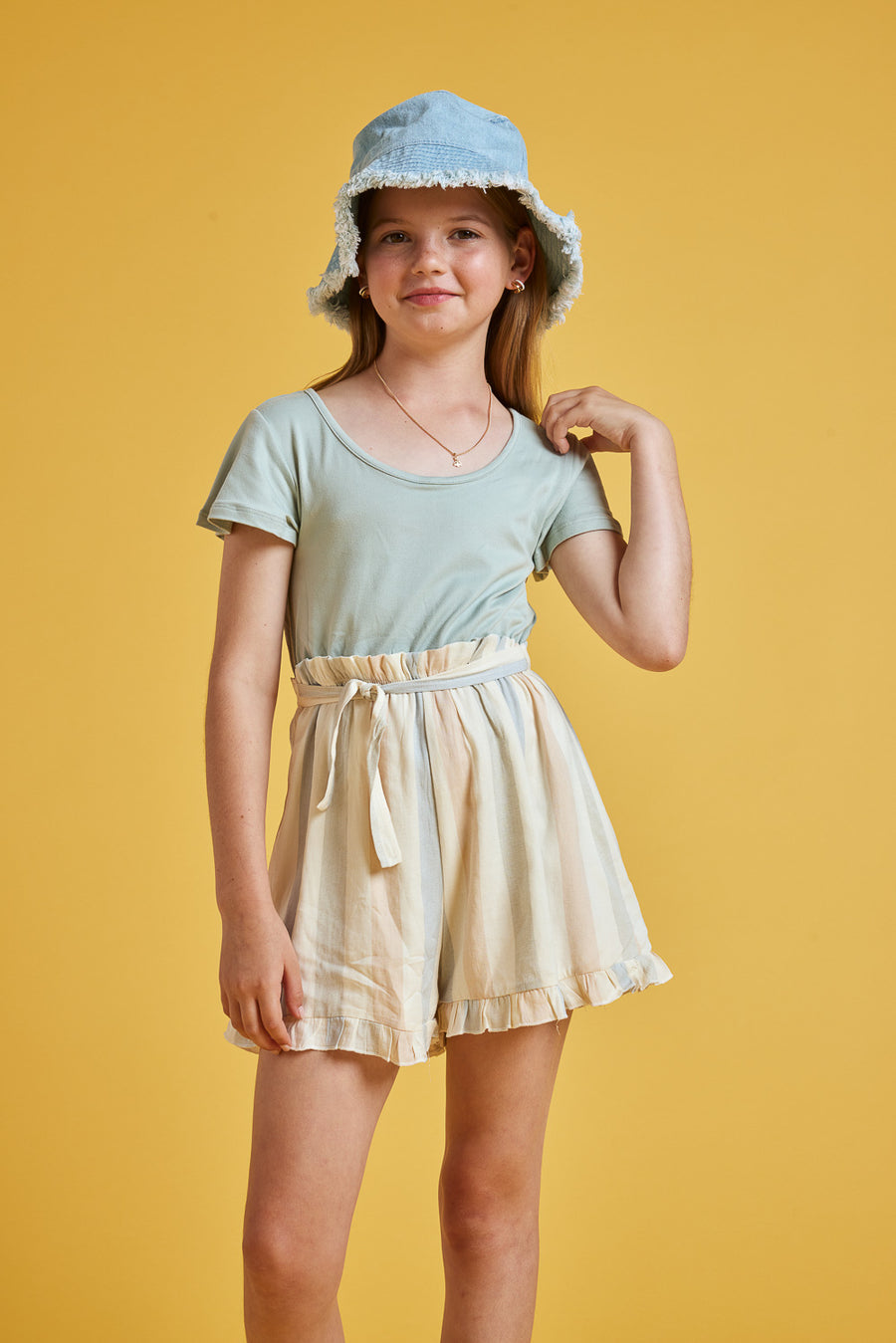 Kids Natural Sage Paperbag Waist Romper - Trixxi Clothing