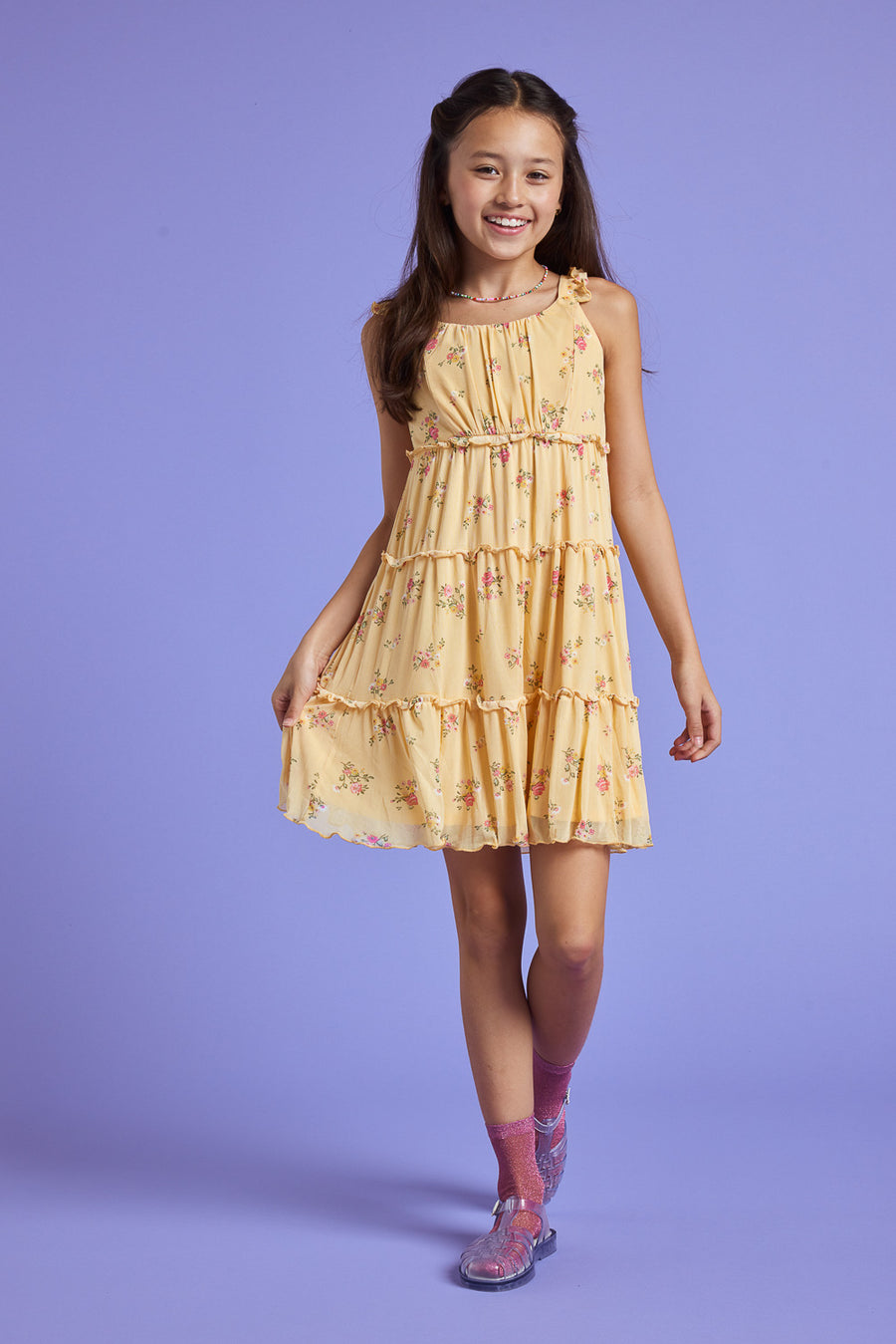 Kids Yellow Floral Sleeveless Babydoll Dress - Trixxi Clothing
