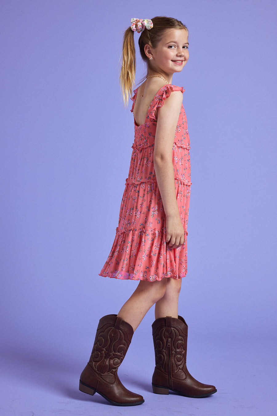 Kids Coral Floral Sleeveless Babydoll Dress - Trixxi Clothing