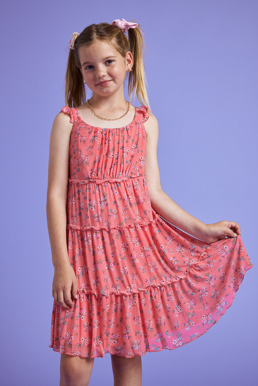 Kids Coral Floral Sleeveless Babydoll Dress - Trixxi Clothing