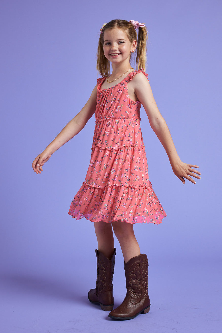 Kids Coral Floral Sleeveless Babydoll Dress - Trixxi Clothing